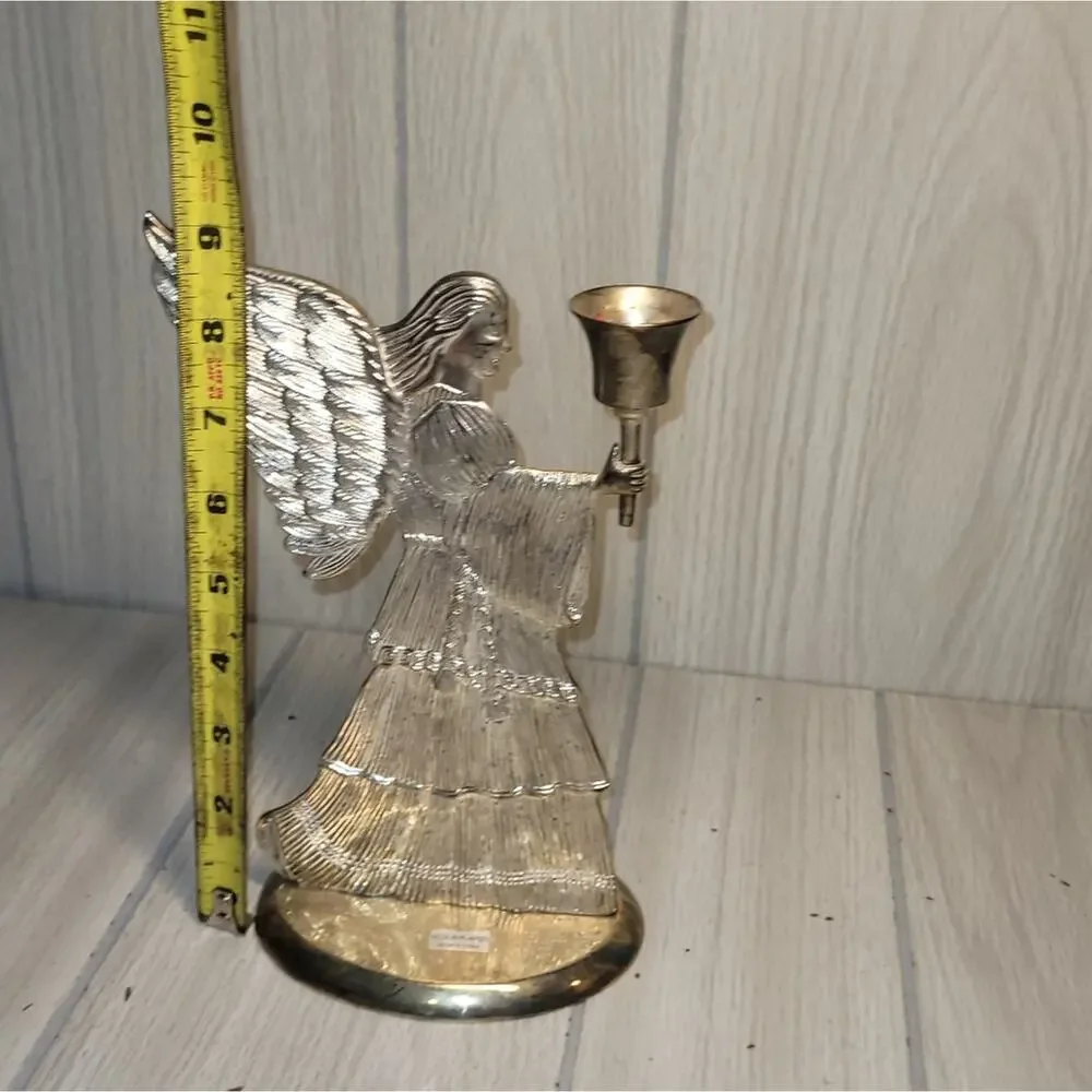 Vintage Silver Plated Angel Candle Holder Figurine Holiday Religious